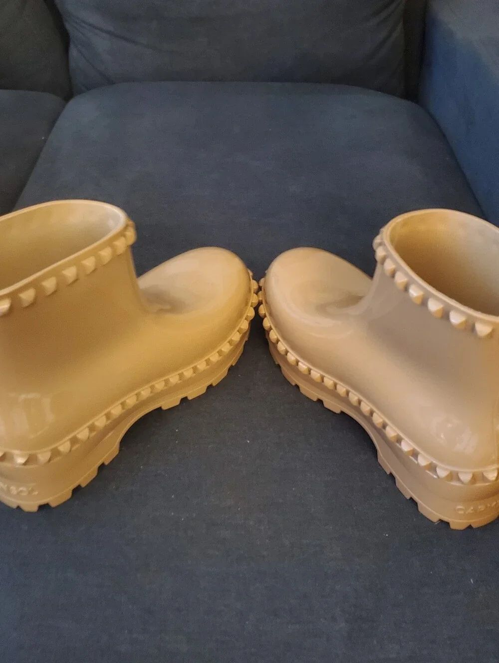 Carmen Sol Graziano Beige Studded Rain Ankle Boots